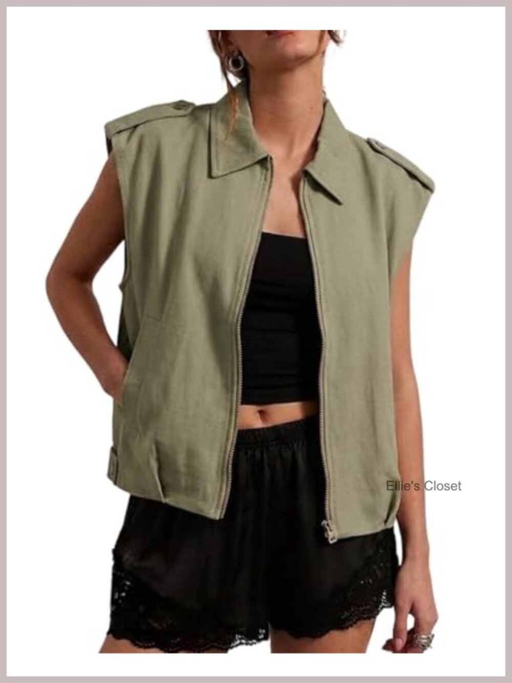 Oversized Sleeveless Cargo Vest with Pockets Ruched Hem